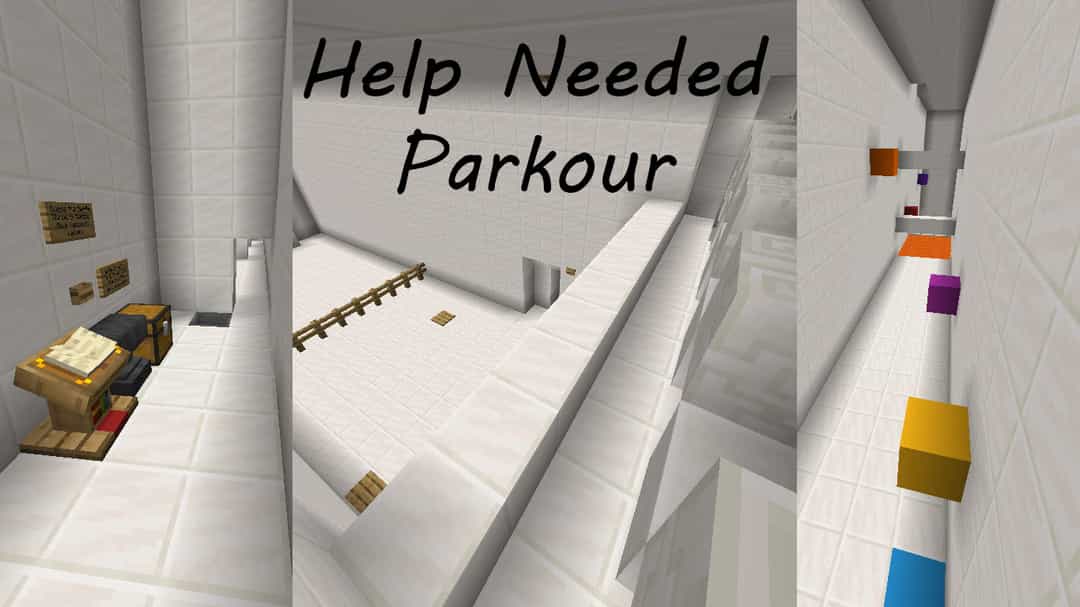 The logo for Help Needed, a Minecraft map for 1.14.4 by monstermayhem436 on MCCreations