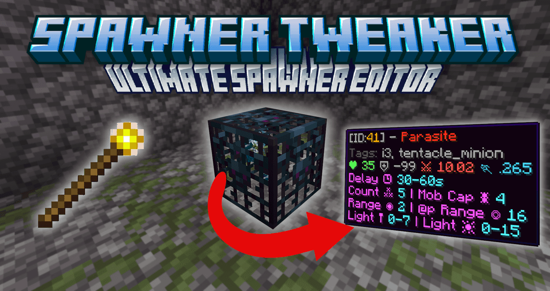 The logo for Spawner Tweaker, a Minecraft datapack for 1.20.2 - 1.21.11 by link2012 on MCCreations