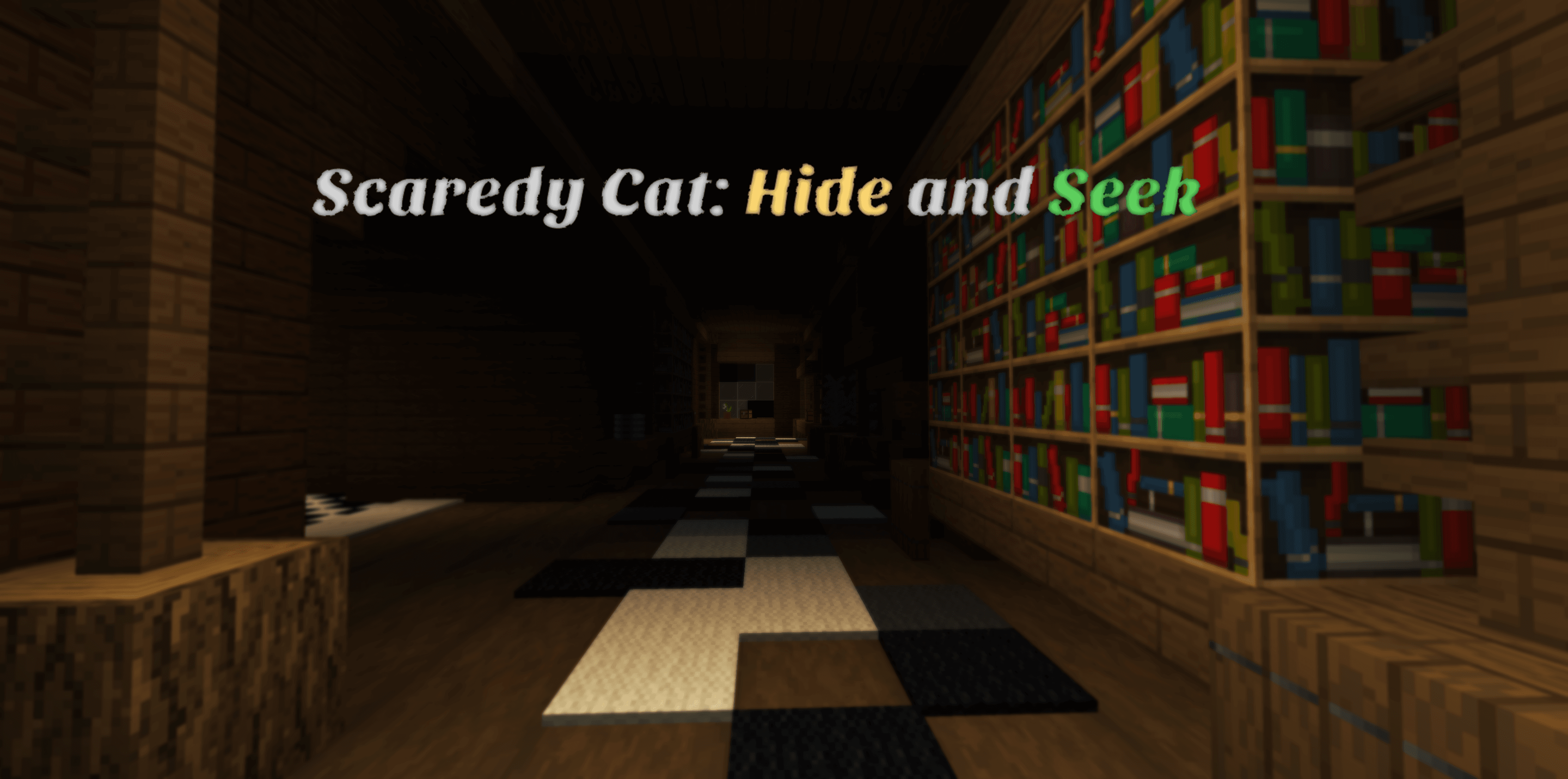 The logo for Scaredy Cat: Hide and Seek, a Minecraft map for Minecraft 1.14.4 by Hygea Creations on MCCreations