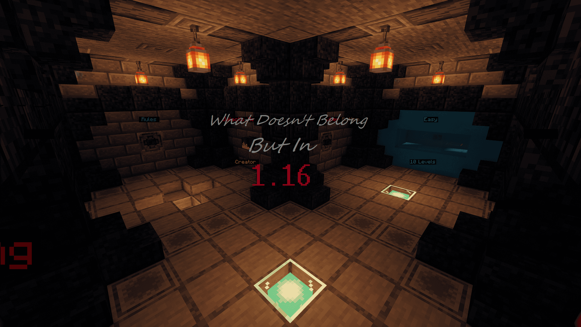 The logo for What Doesn't Belong... But in 1.16., a Minecraft map for Minecraft 1.16.1 by Galactic Melon on MCCreations